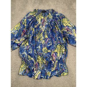 Jones New York Signature Woman Blue Sheer Gathered‎ Waist Blouse Shirt Size 3X